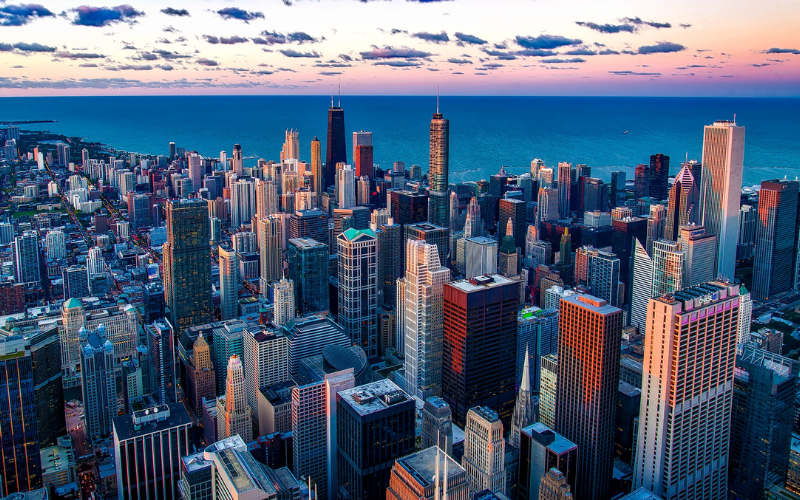 Image is of Chicago cityscape, home of Chicago Personal Injury Centers
